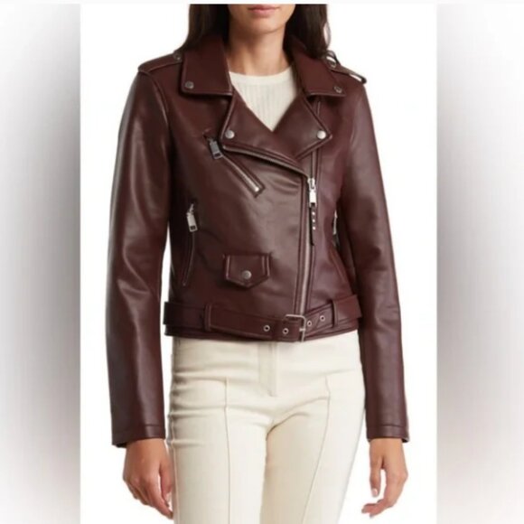 Rebecca Minkoff Jackets & Blazers - NWT Rebecca Minkoff Burgundy Moto Faux Leather Jacket Asymmetrical Zip Size M